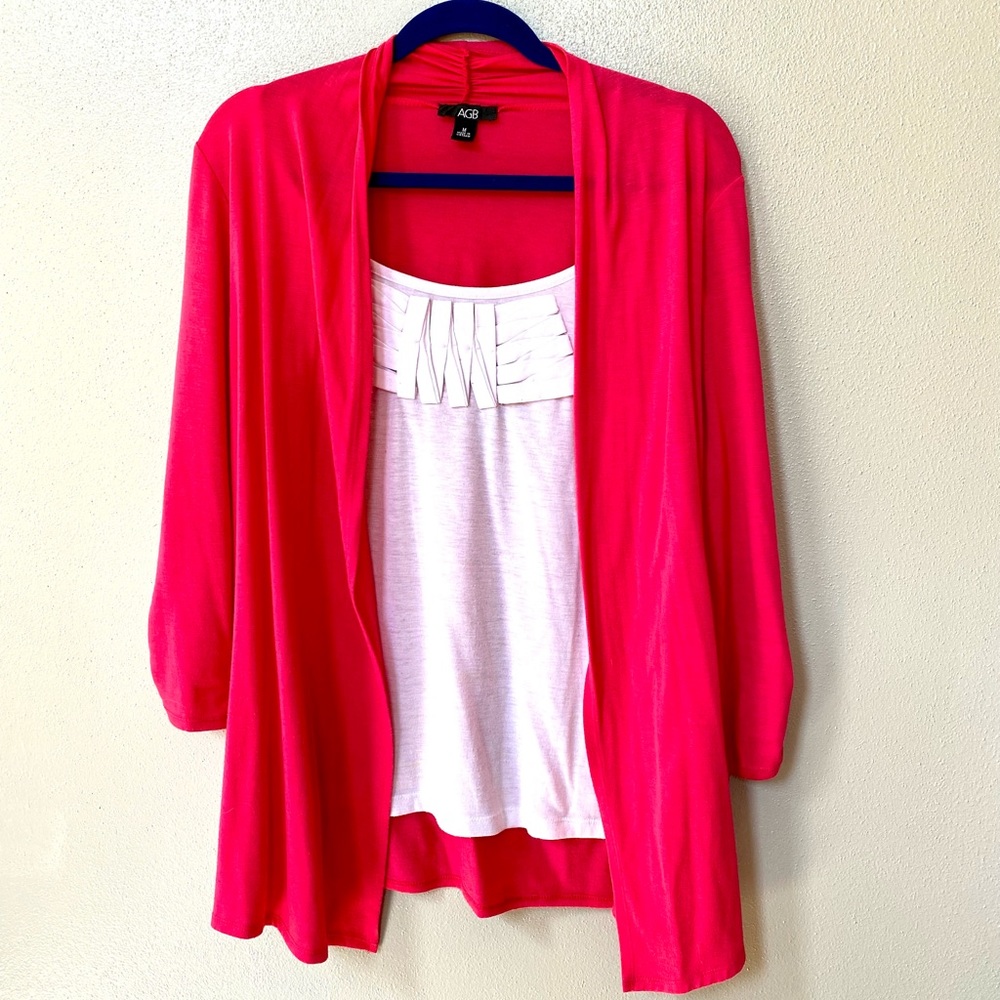 Pink Cardigan with attached white camisole